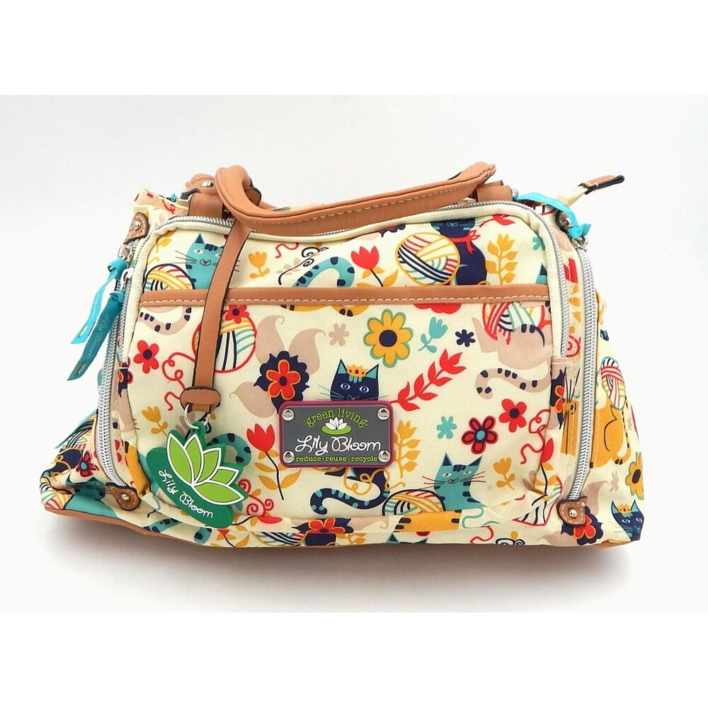 Lily Bloom Cats Print Maggie Satchel Purse Bag Double Strap Shoulder Bag